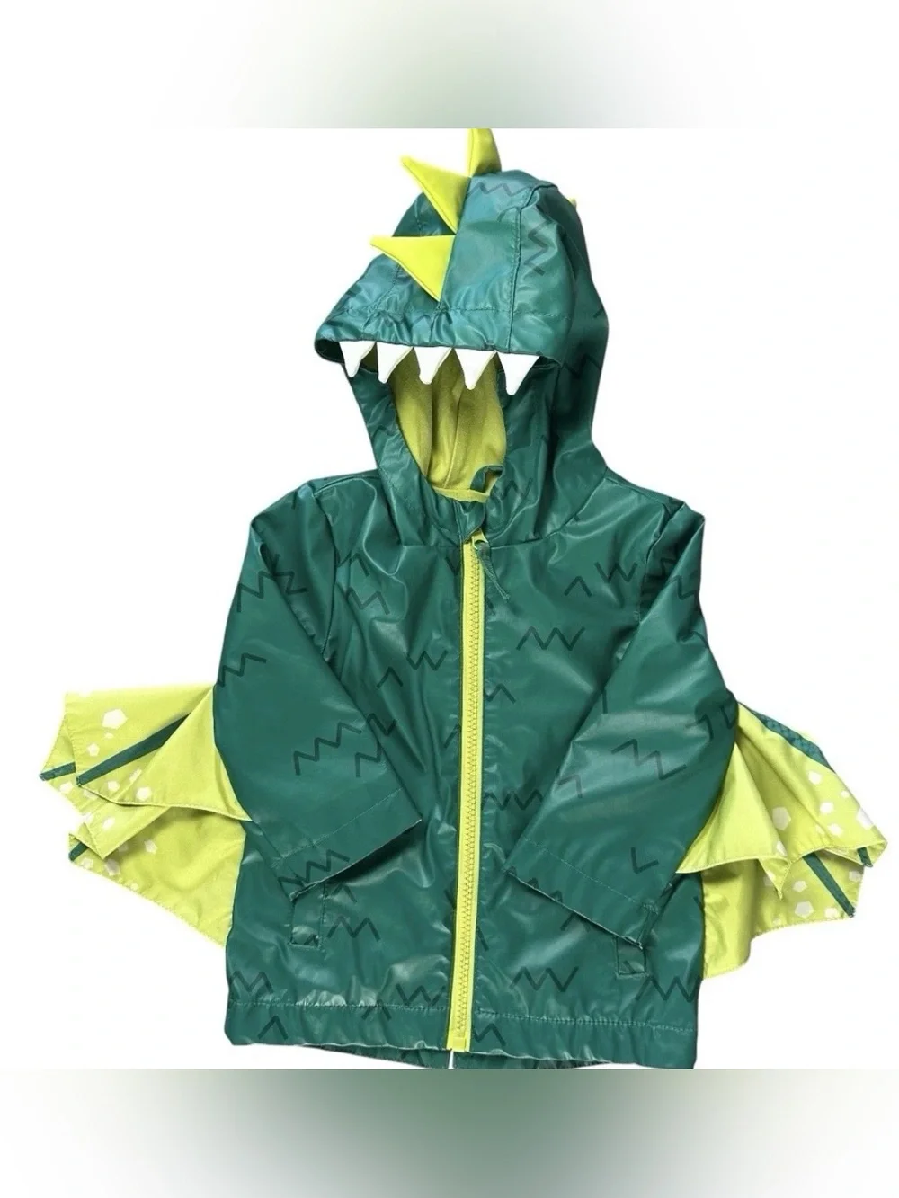 Cat & Jack Baby Boys 12M Dinosaur Rain Jacket Green Hooded Wings Zip Up